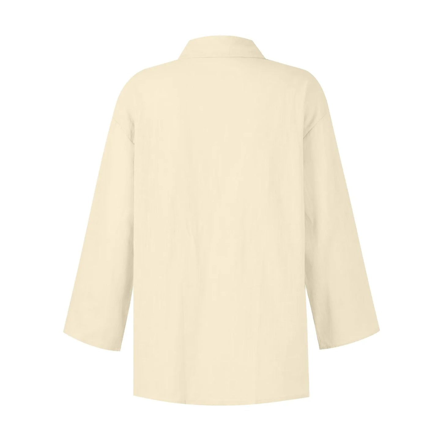 Summer Plus Size Cotton Linen Solid Color Seven-Point Sleeve Shirt V-Neck For Ladies Loose Casual Lightweight Camisas De Mujer