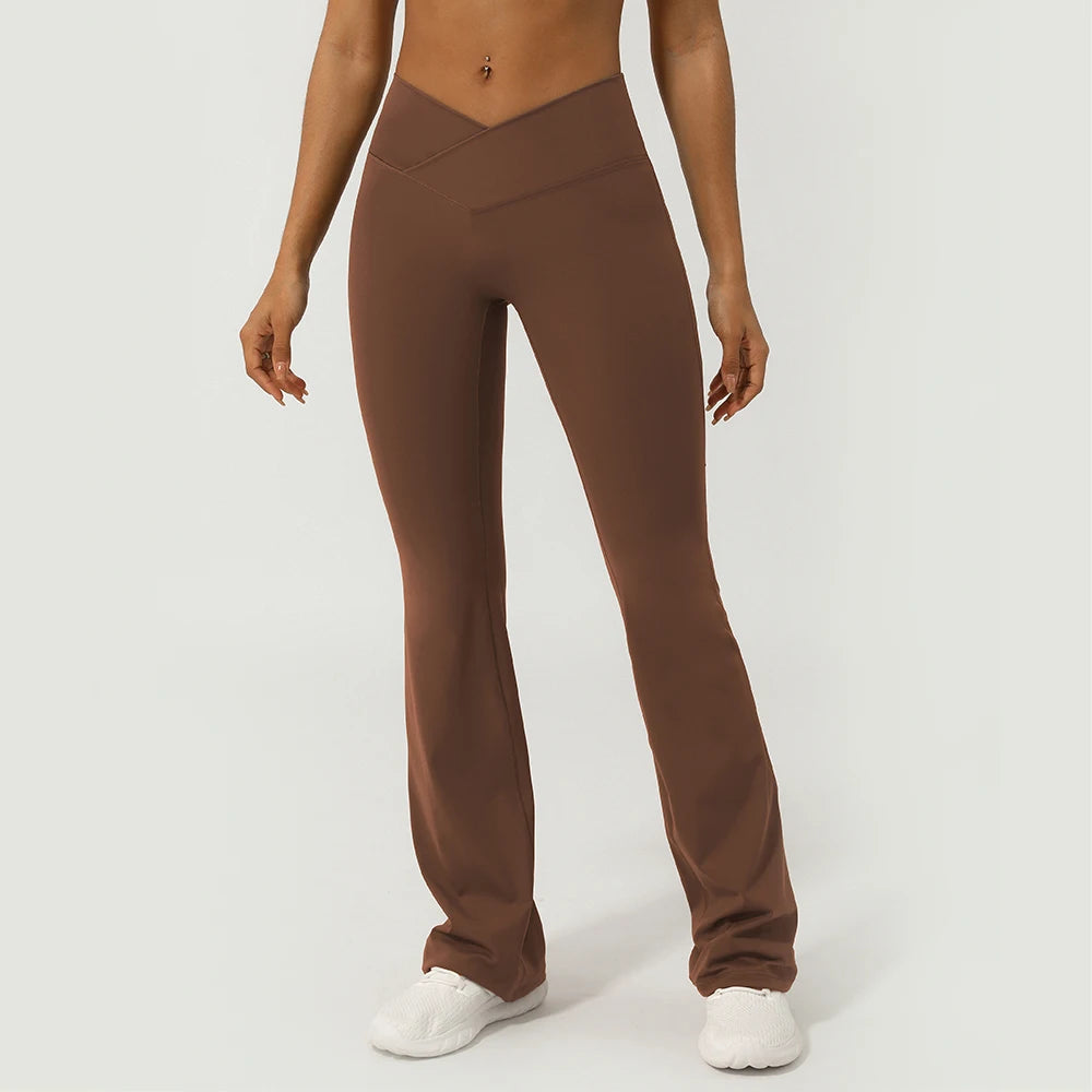 Women Cross Waist Fitness Breathable Yoga Training Gym Outdoor Dance Sport Flare Pants