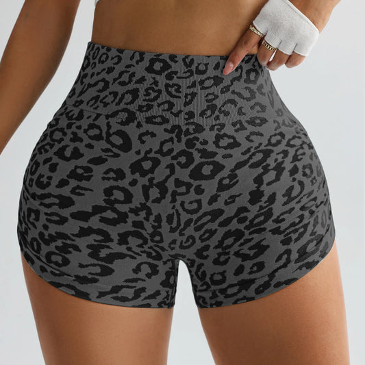 Women Leopard Gym Shorts Athletic Butt Lifting Workout Biker High Waist Yoga Pants Leggins Sports Fitness Short Tights