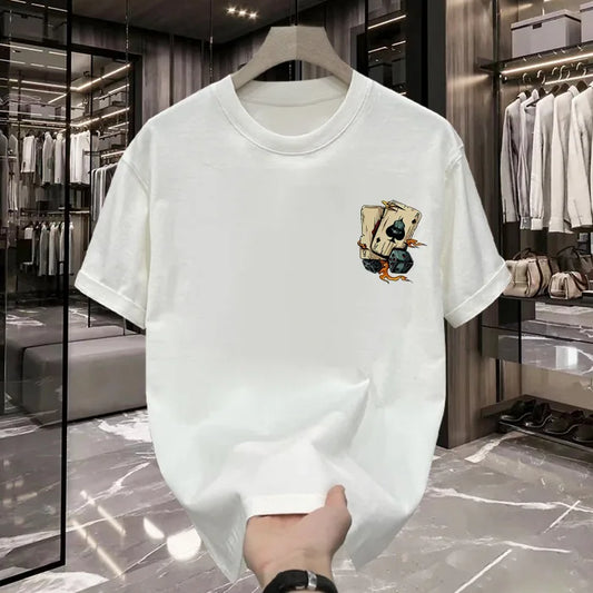 2025 new fashion brand cotton printed men's short sleeve summer burst fashion casual crew-neck shirt 100% cotton