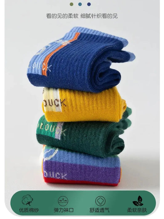 4 Pairs Children's Long Socks Boys Geometric Tennis Socks Soccer Socks Autumn Winter Teenager Basketball Socks Knee Sock
