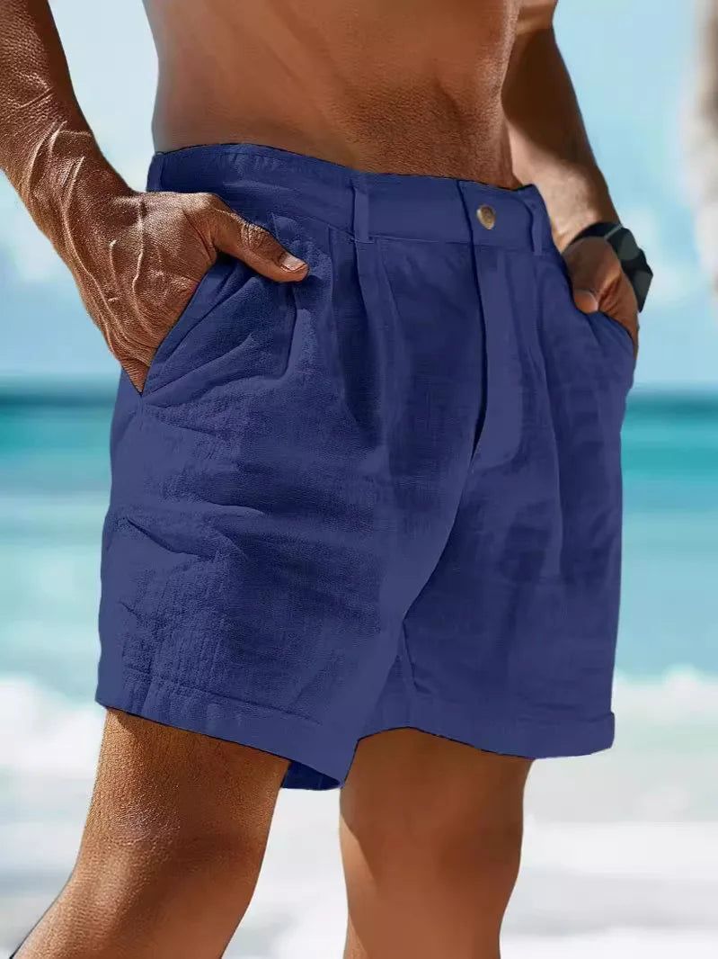 2025 Summer Cotton Linen Shorts for Men Solid Casual Button Pocket Beach Shorts Men's Comfortable Simple Vacation Leiture Pants