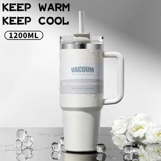 40oz 1200ML double-layer insulated tumbler cold drink travel cup coffee cup A handled and strawed insulated tumbler Ice Cup