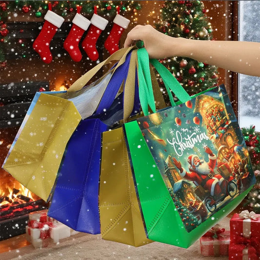 Christmas Non Woven Tote Bag Eco Friendly Reusable Sturdy Long Lasting Stylish Festive Print Spacious Gift Giving Storage Bags