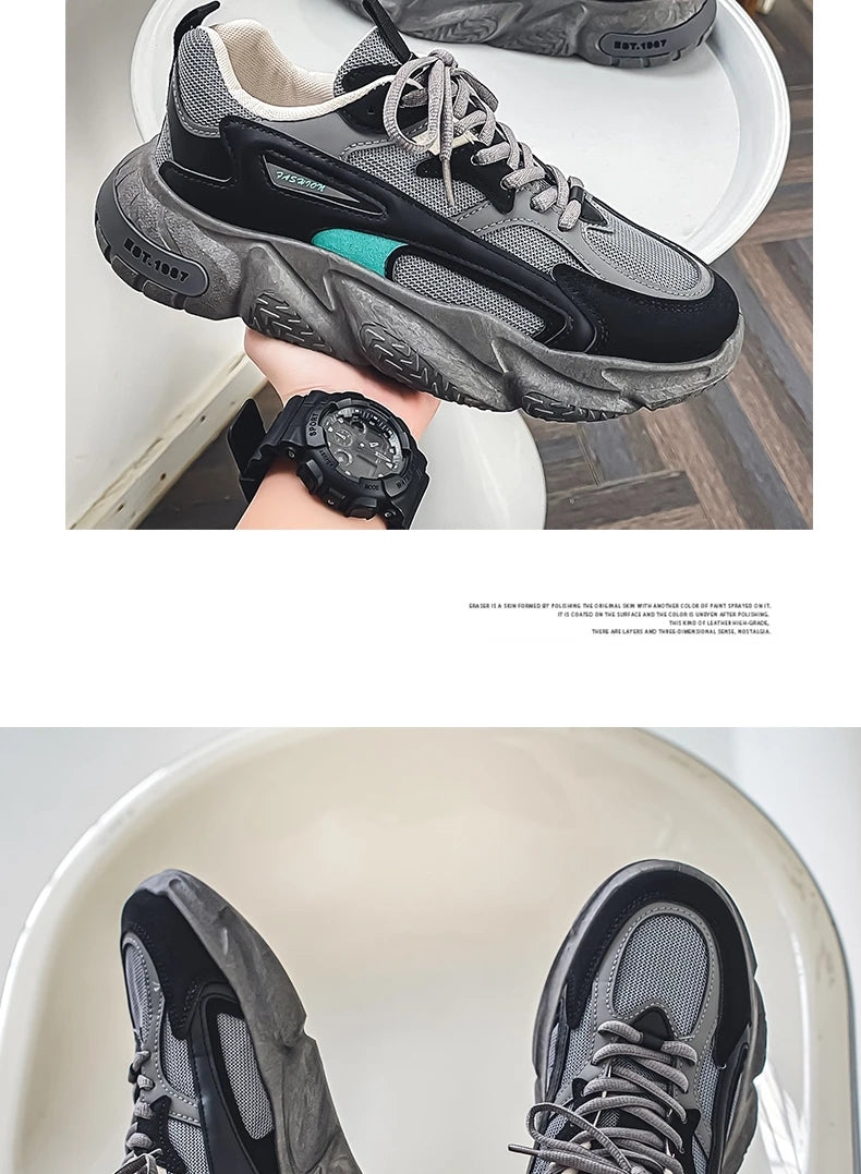 2025 Thick Sole Versatile Clunky Sneaker For Men New Trend Mesh Lace Up Breathable Casual Sports Shoes Increased Soft Soles