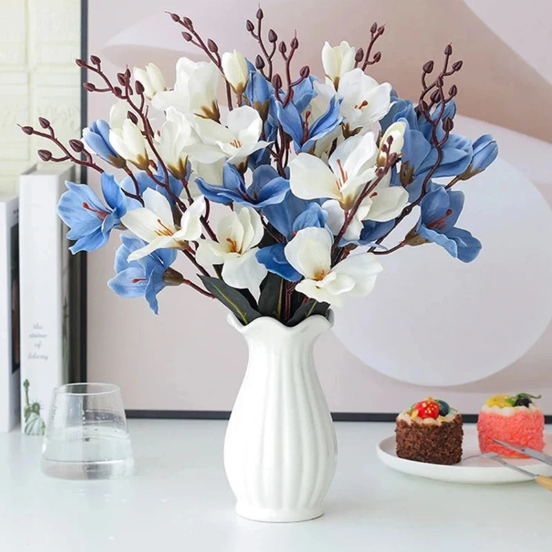 5 Forks 20 Heads High Quality Artificial Flowers Autumn Magnolia Home Decor Flower Decoration Fake Christmas Wedding Accessories