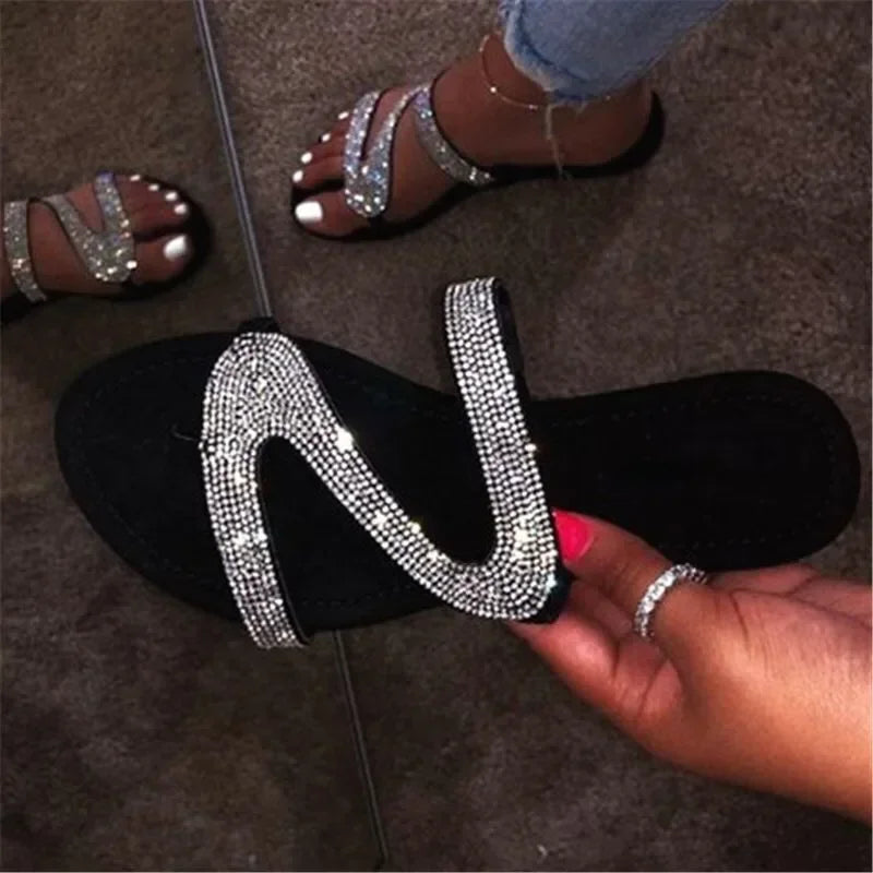 Women Summer Flat Bling Slippers Female Flip Flops Sandals Outdoor Beach Women Sandals Glitter Shoes for Women 2024