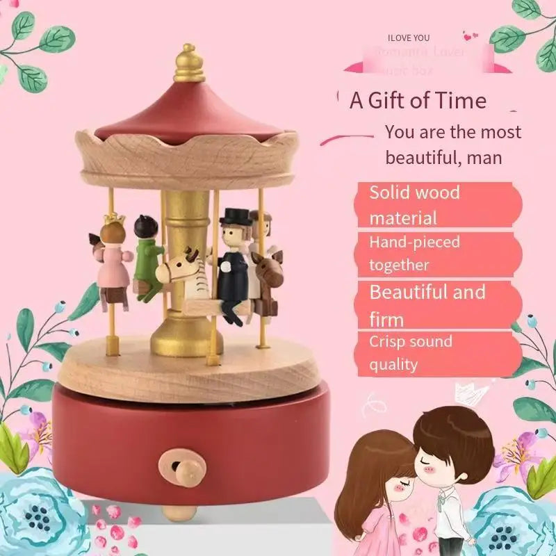 Wooden music box, music box, carousel, romantic Valentine's Day gift, furniture decoration, creative gift giving