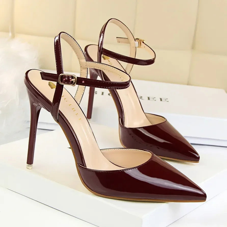 Women 10.5cm High Heels Sandals Lady Metallic Gold Silver Patent Leather Stripper Strap Sandles Wedding Fetish Nightclub Shoes