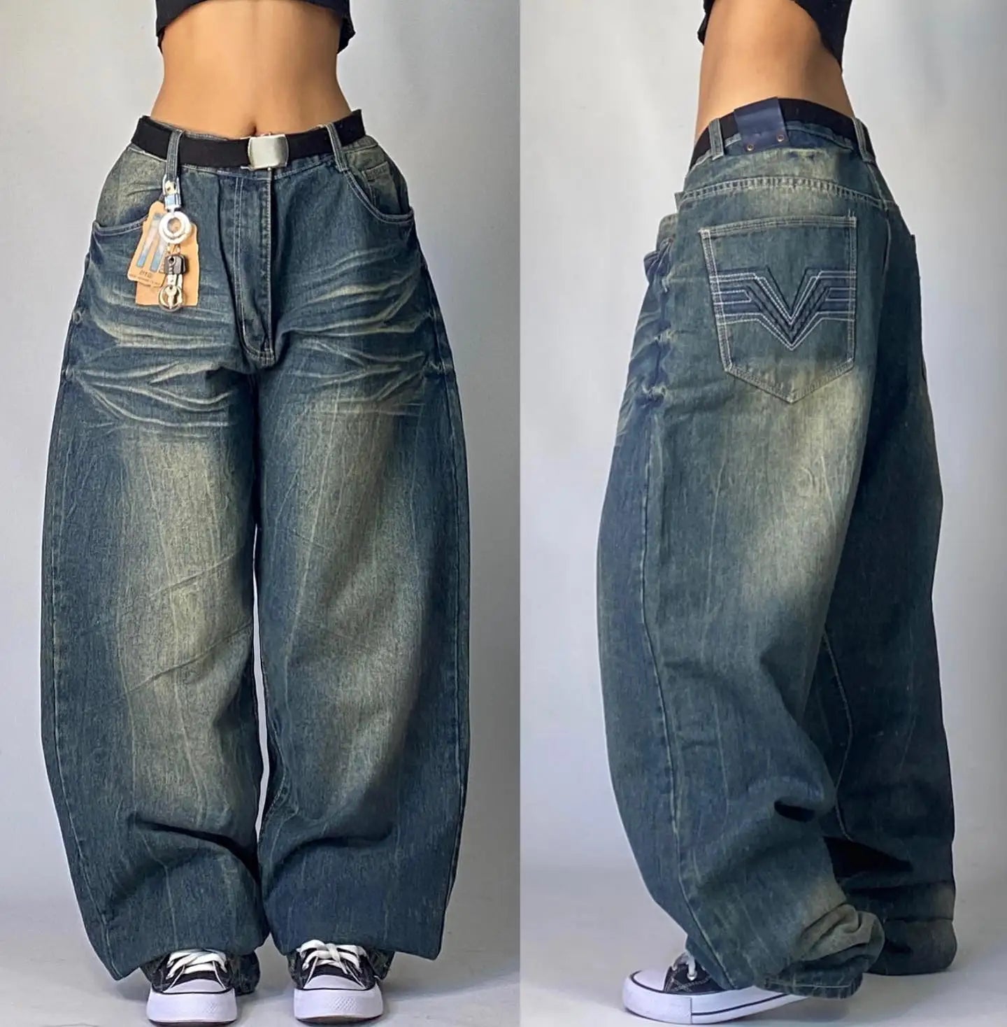 Street Fashion Trend New Pattern Embroidered Baggy Jeans Women Y2K Gothic Vintage Hip Hop Rock Popular High Waist Wide Leg Pants