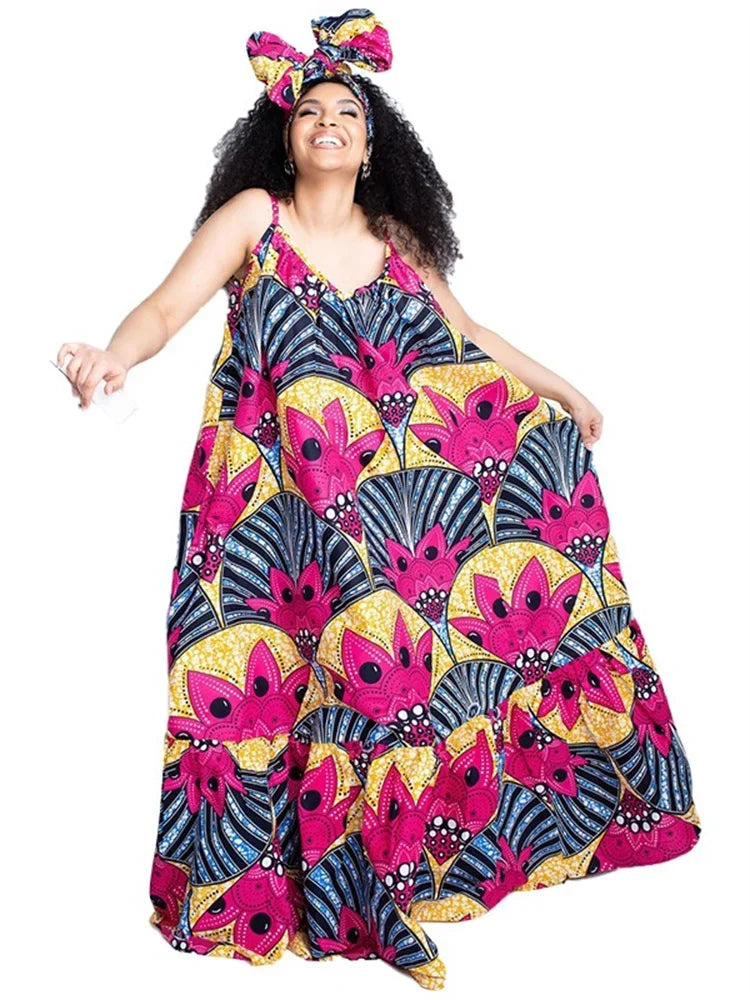 Wmstar Plus Size Dresses for Women Floral Printed Slip Loose Stretch Big Swing Maxi Dress Summer Clothes Wholesale Dropshipping