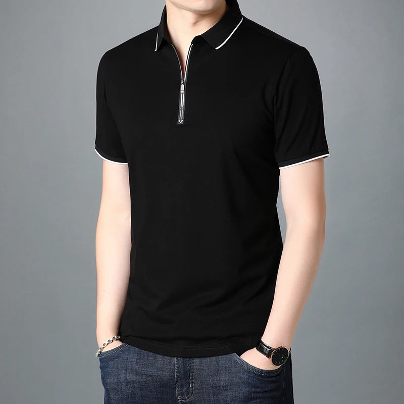 2025 Top Quality New Summer Brand Mens Polo Shirts Designer Plain Zipper Short Sleeve Casual Tops Fashions Man Clothing