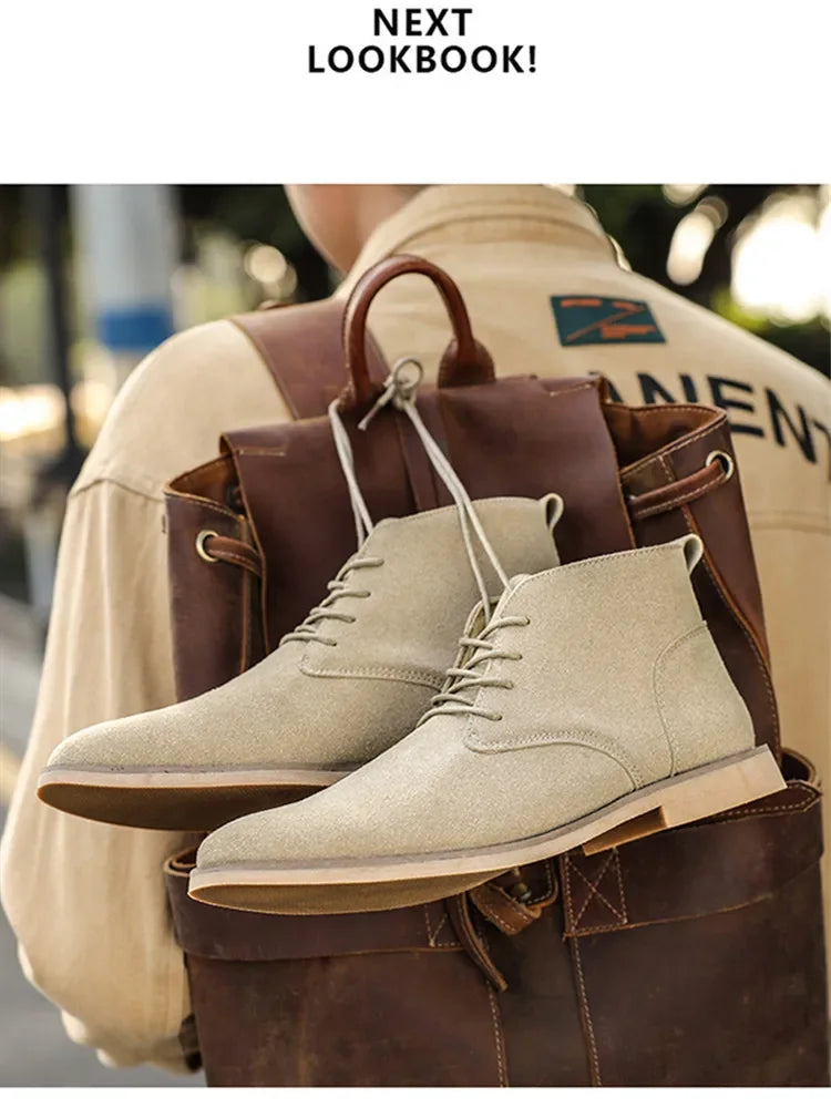 British Style Brown Men’s Suede Leather Boots Comfort Chelsea Boots Men Lace-Up Pointed Ankle Boots For Men botas para hombre