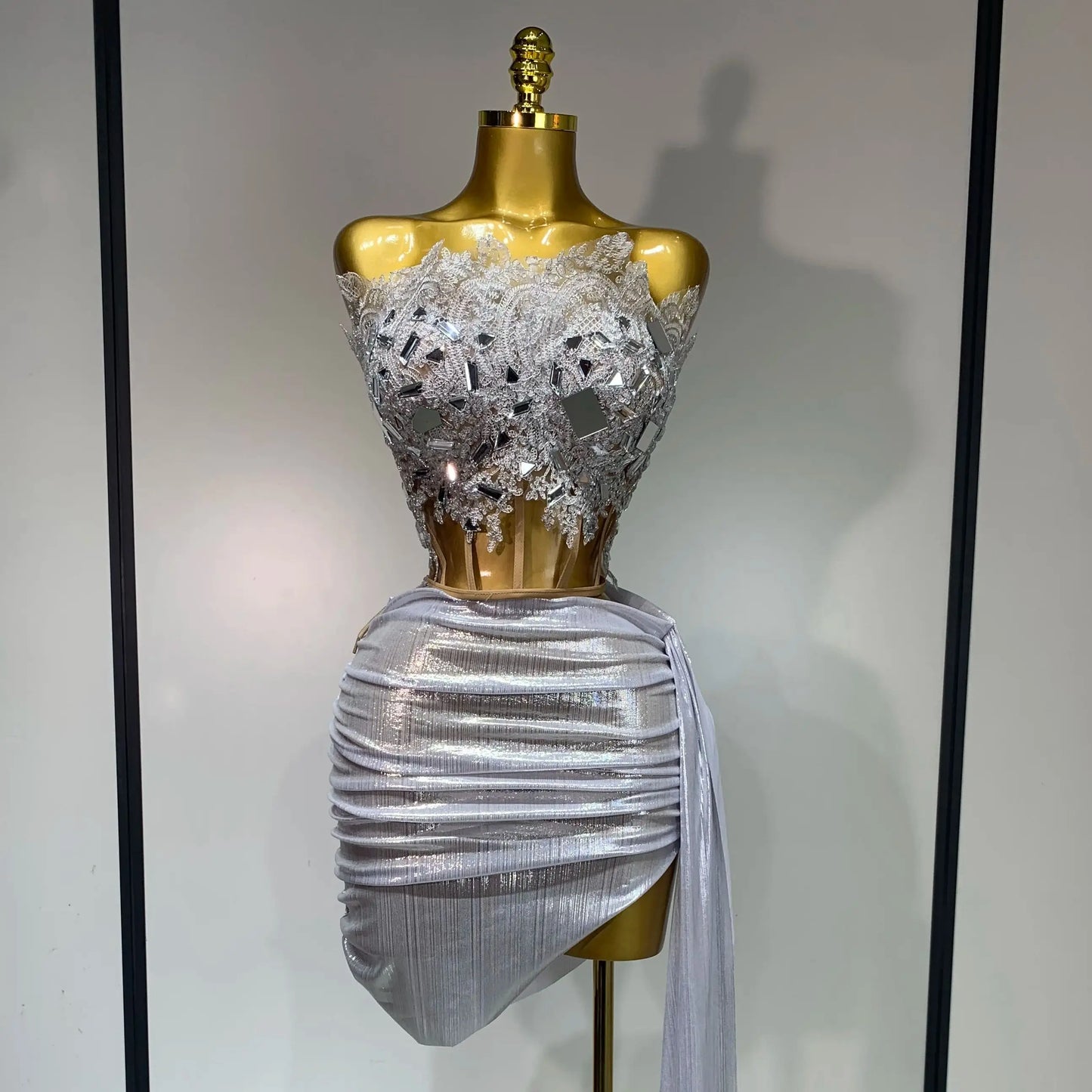 Women Birthday Party Rhinestones Tassels Transparent Short Dress Dance Show 2025 New Sexy Fashion Gold Sparkly Stage Costume