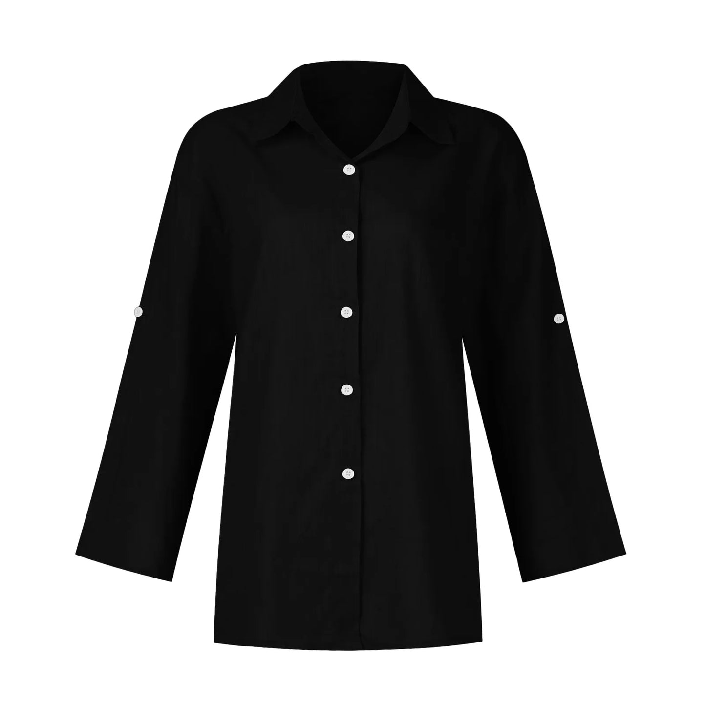 Summer Plus Size Cotton Linen Solid Color Seven-Point Sleeve Shirt V-Neck For Ladies Loose Casual Lightweight Camisas De Mujer