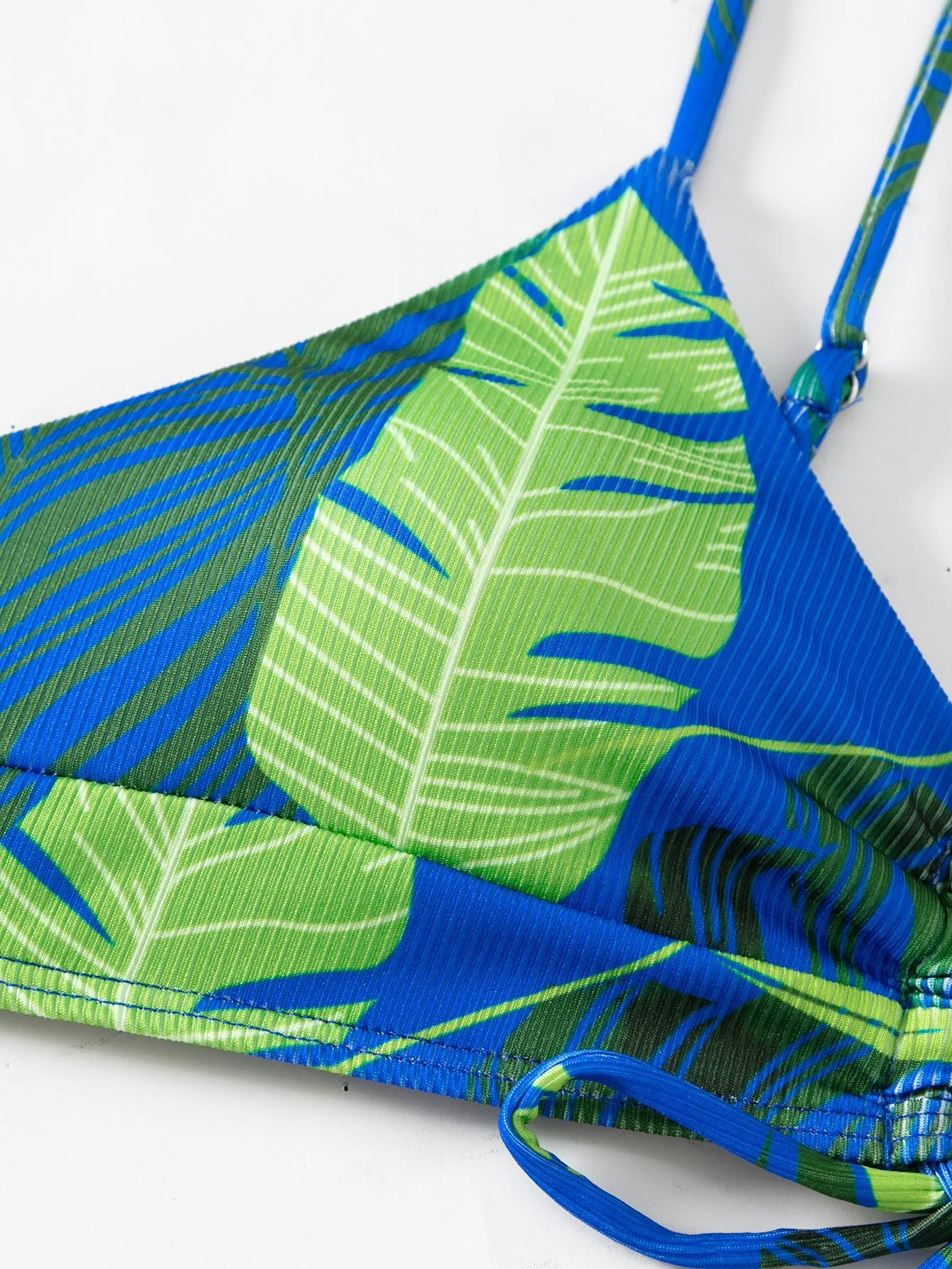 2025 New Women 3 Pieces Swimsuit Leaf Pattern Bikini Set+Long Sleeve Cover Up Tankini Beachwear Drawstring Swimwear Bathing Suit