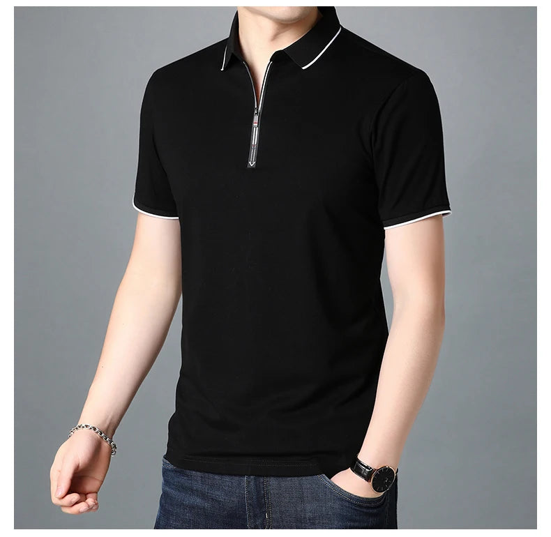 2025 Top Quality New Summer Brand Mens Polo Shirts Designer Plain Zipper Short Sleeve Casual Tops Fashions Man Clothing