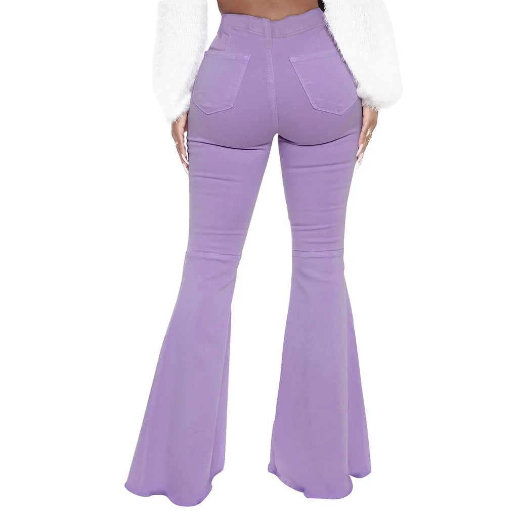 Women Jeans Flare Pants Sexy Denim Long Pant Hip Wrap Casual Solid Elegant Splice Regular Slim Fit High Waist Trousers Summer