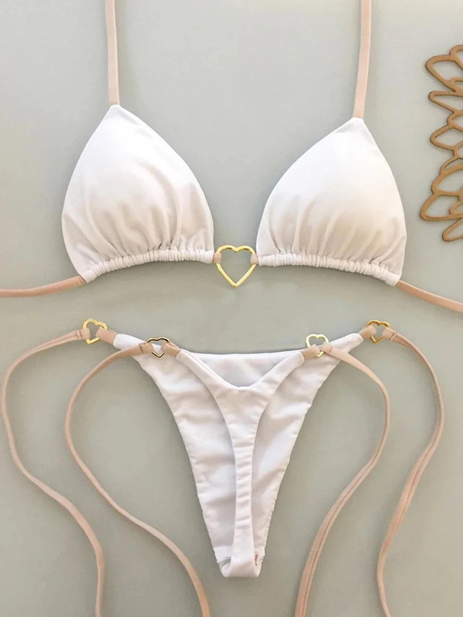 Triangle Thong Bikini 2025 Women Halter Swimsuit Solid Sexy Brazilian Swimwear Female Bathers Bathing Swimming Swim Suit Beach
