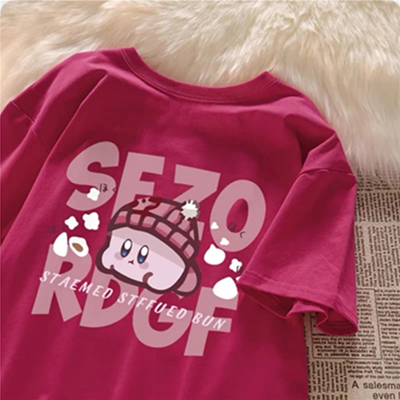 2025 Summer New Japanese Sweet Academy Style Printed Plus Size Loose Short Sleeved T-shirt for Women