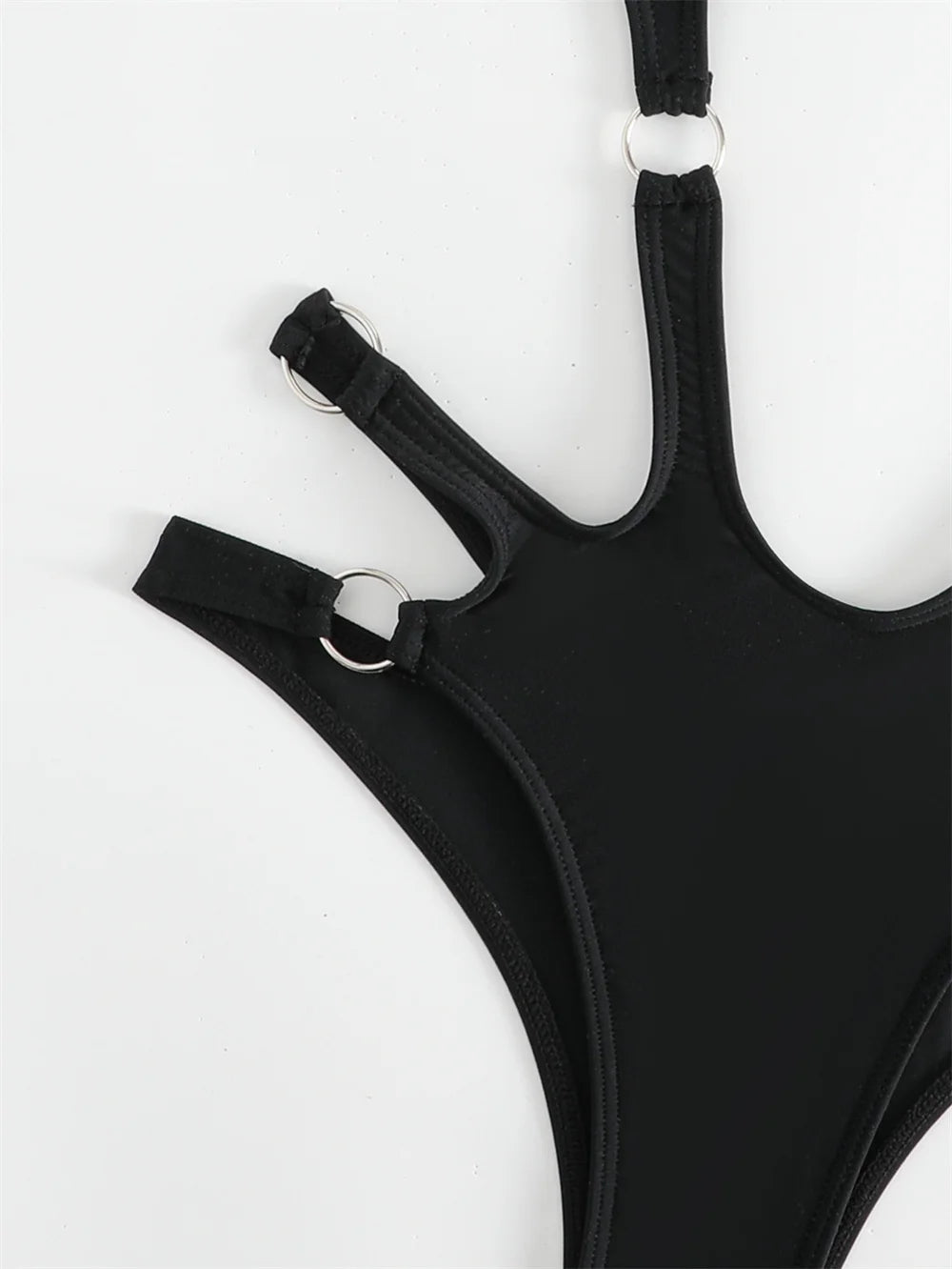 Black Punk Bikini Rings Sexy Bandage Luxury Swimsuit Cut Out Micro Bikinis Extrem Push Up Monokini Women Goth Swimwear Beach Set