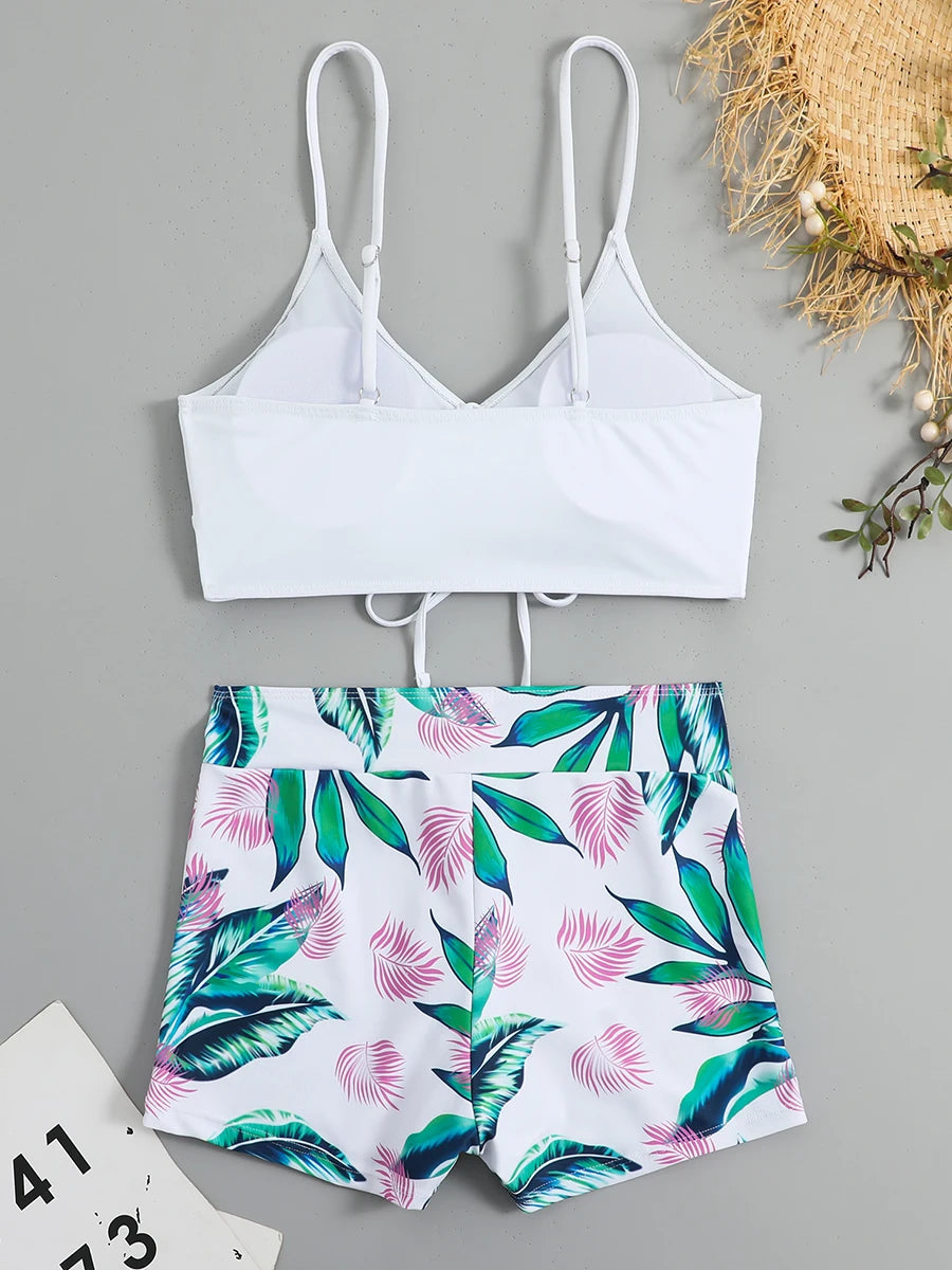 2025 Tie Dye Bikini Drawstring Swimsuit Women High Waist Shorts Swimwear Female Padded Bathing Suit Swimming Beachwear Summer
