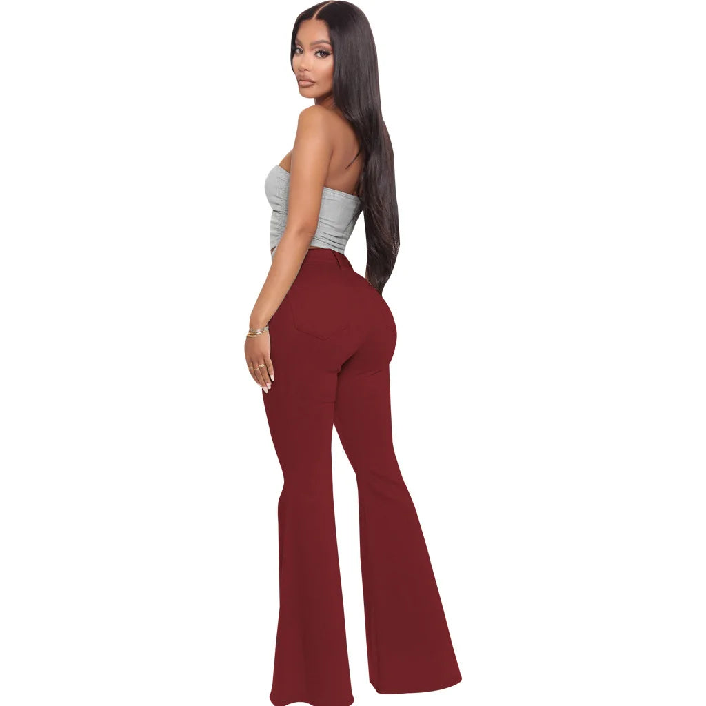 Women Jeans Flare Pants Sexy Denim Long Pant Hip Wrap Casual Solid Elegant Splice Regular Slim Fit High Waist Trousers Summer