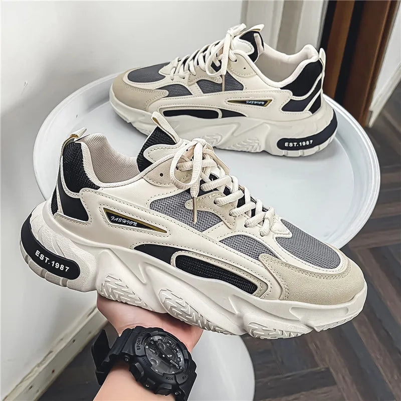 2025 Thick Sole Versatile Clunky Sneaker For Men New Trend Mesh Lace Up Breathable Casual Sports Shoes Increased Soft Soles
