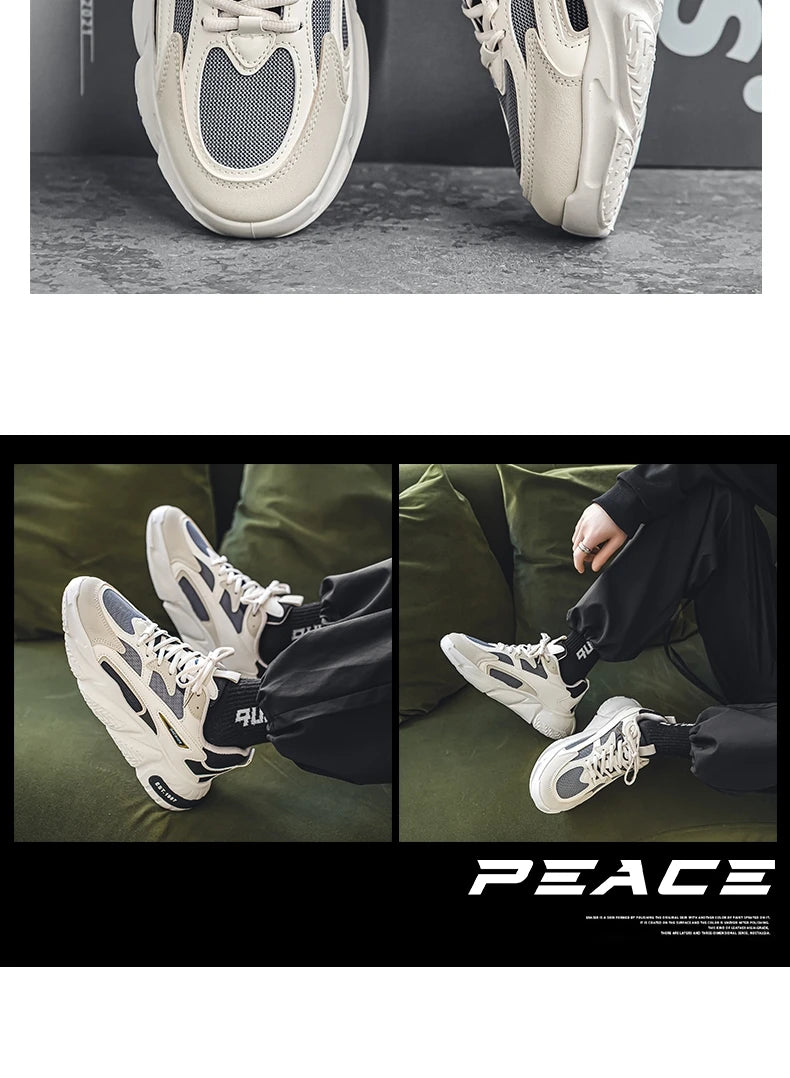 2025 Thick Sole Versatile Clunky Sneaker For Men New Trend Mesh Lace Up Breathable Casual Sports Shoes Increased Soft Soles