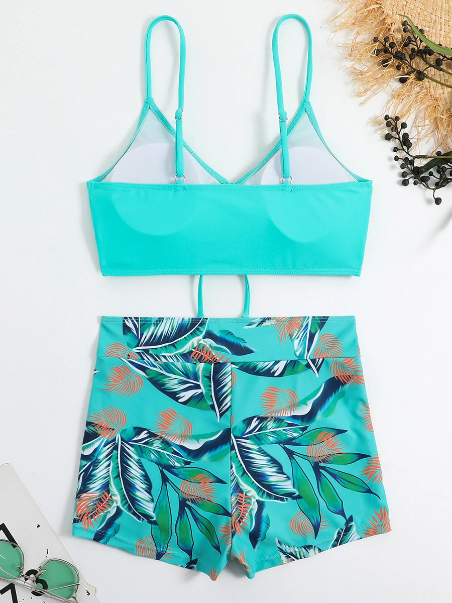 2025 Tie Dye Bikini Drawstring Swimsuit Women High Waist Shorts Swimwear Female Padded Bathing Suit Swimming Beachwear Summer