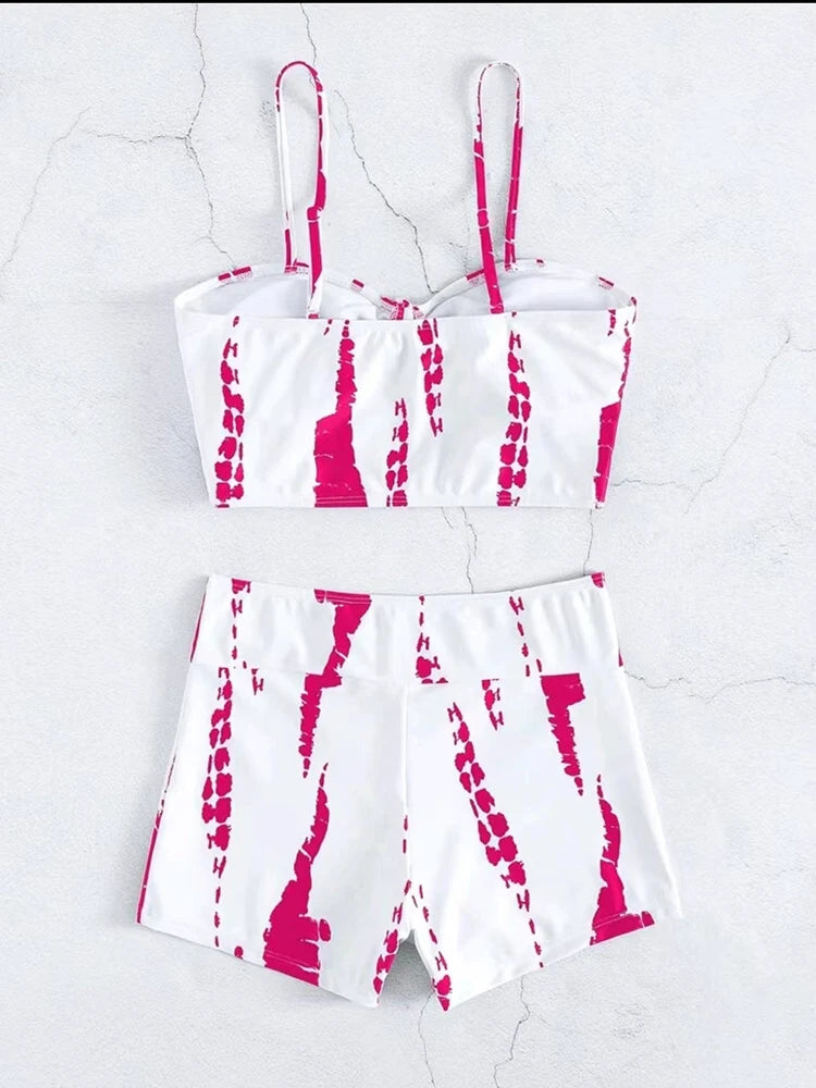 2025 Tie Dye Bikini Drawstring Swimsuit Women High Waist Shorts Swimwear Female Padded Bathing Suit Swimming Beachwear Summer