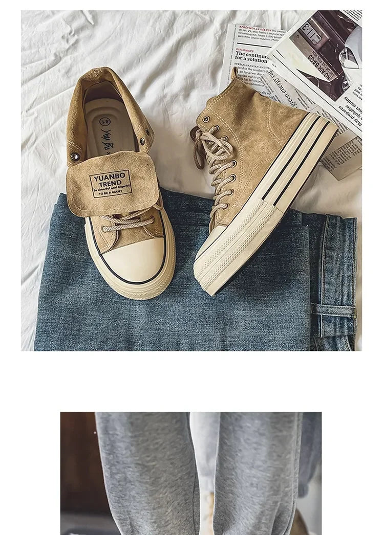 Classic Fashion Skateboarding Shoes for Men Women Comfy Suede Leather High Top Sneakers Men Height-increasing Platform Sneakers