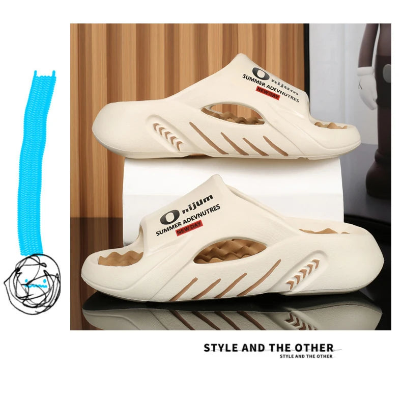 2024 New Men Massage Slippers Slides Indoor Outdoor Sandals Beach Casual Shoes Comfortable Sole Men's Slippers Big Size 38-47
