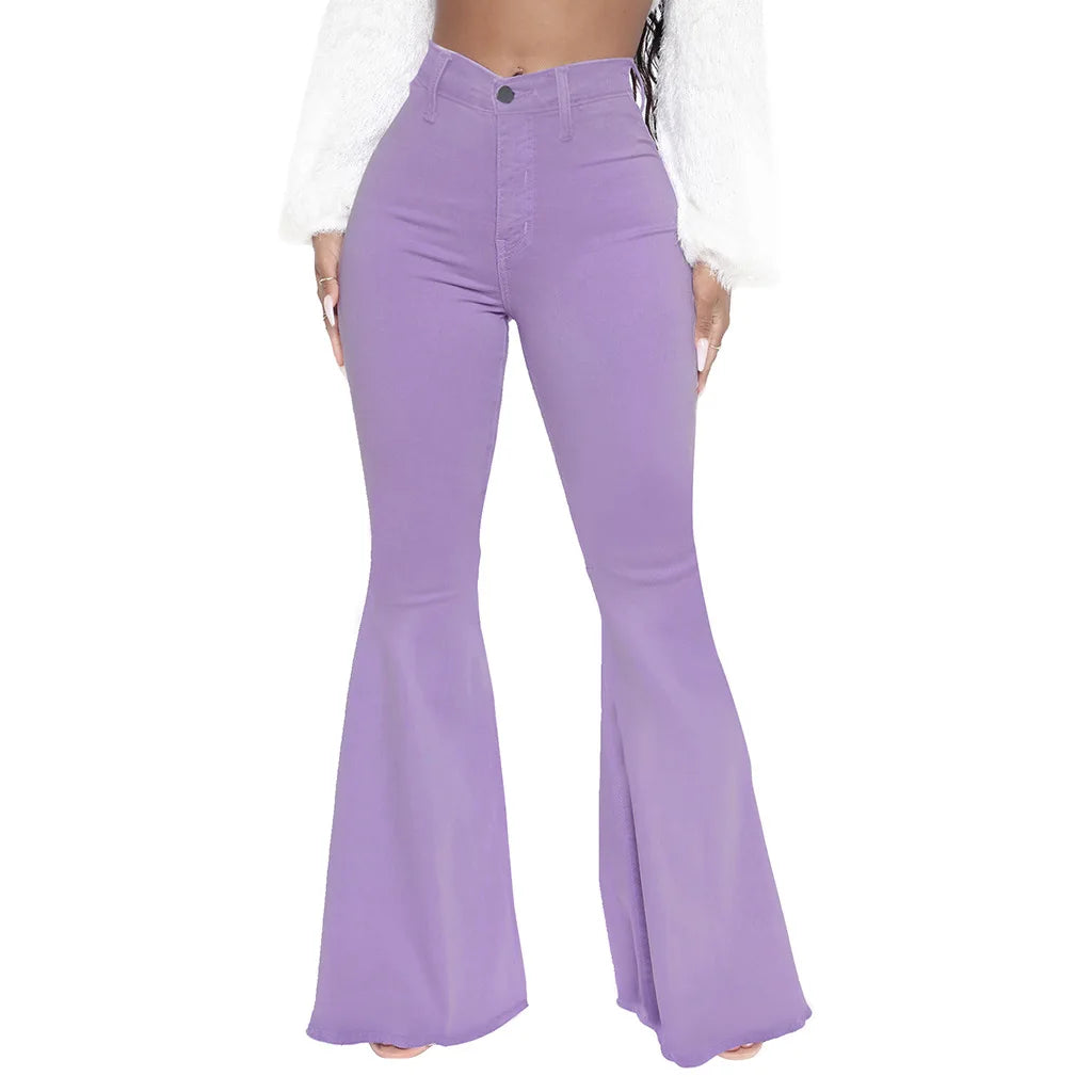 Women Jeans Flare Pants Sexy Denim Long Pant Hip Wrap Casual Solid Elegant Splice Regular Slim Fit High Waist Trousers Summer