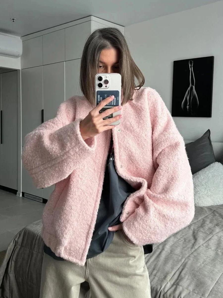 Wolfeel Women's Chic Short Fur Jackets Loose Casual Cardigan Female Autumn Winter Thick Warm Fashion Solid Color Short Coat