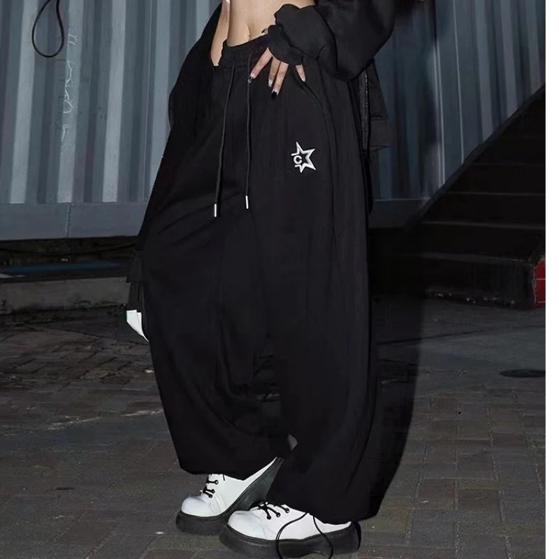 American Star Print Women Oversized Pants High Waist Loose Casual Sports Pants for Women Spring Summer Thin Woman Trouser Y2K