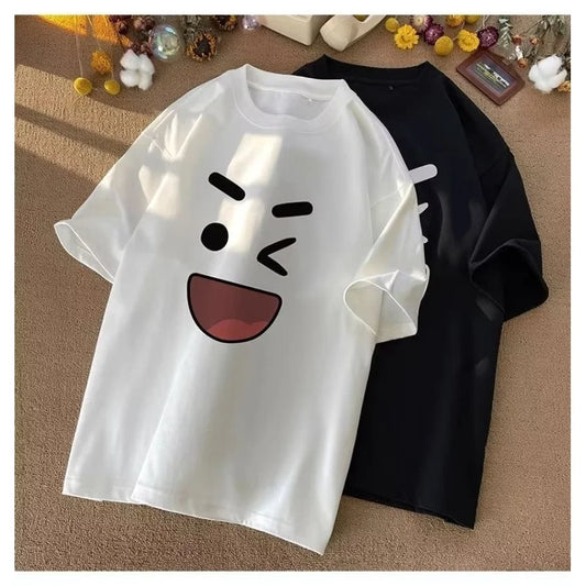 8XL Korean loose fit fashionable trendy American retro happy emotional T-shirt casual men multifunctional couple set
