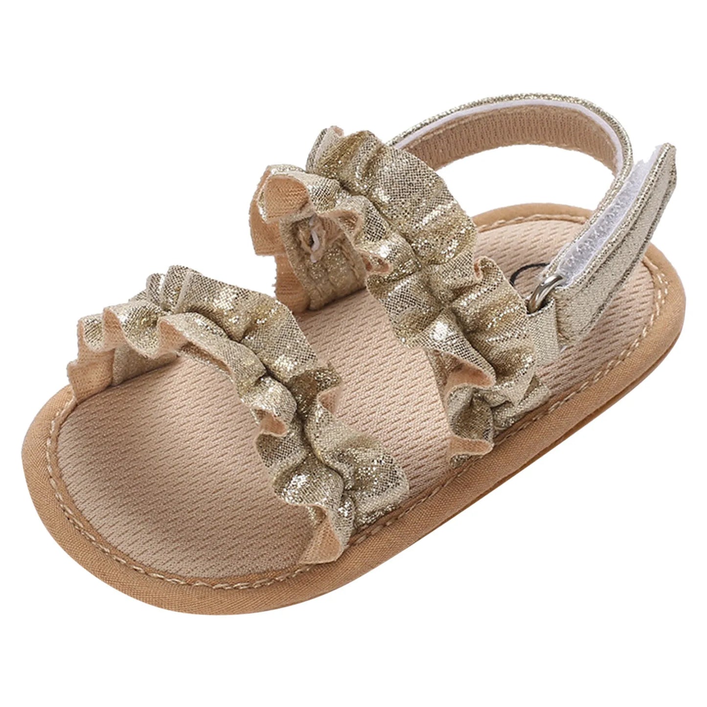 0-18M Baby Cute Preschool Summer Sandals Pleated Upper Princess Casual Soft Rubber Sole Anti Slip Shoes Girl's Walking Shoes