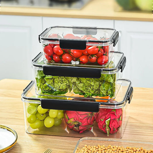 3size Refrigerator Storage Box Clear Sealed Rectangular Fresh Keeping Boxes Food Vegetable Fruit Lunch Box Kitchen Organizer