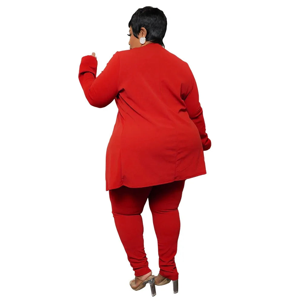 XL-5XL 2024 Winter Women Casual Suits Plus Size Two Piece Sets Solid Color Fashion Business Elegant Pant Suit Dropshipping