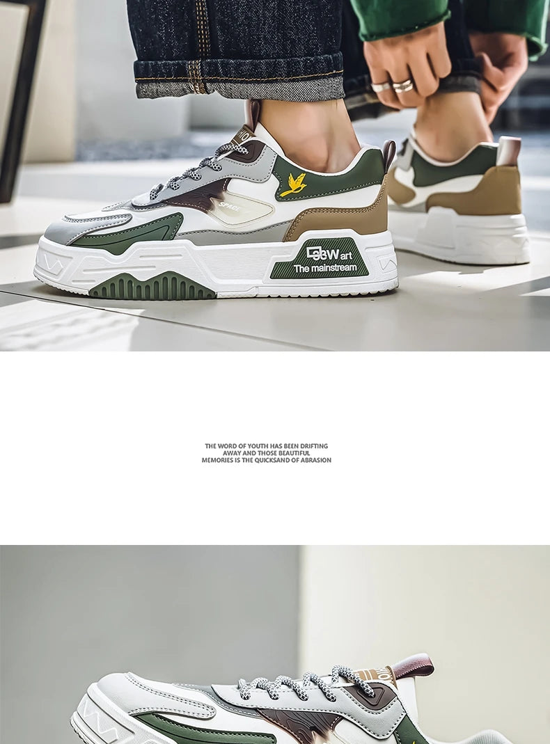 2024 Autumn New Casual Sports Shoes Men's Leather Low-Top Fashion Trend Easiest for Match Running Shoes Men's Skateboard Shoes Suitable for Outdoor Sports