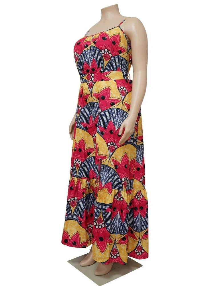 Wmstar Plus Size Dresses for Women Floral Printed Slip Loose Stretch Big Swing Maxi Dress Summer Clothes Wholesale Dropshipping