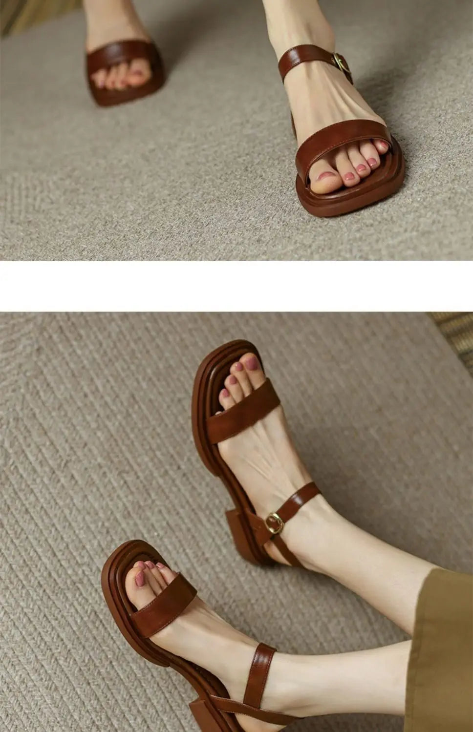 2025 Summer Women Sandals Low Heels Basic Genuine Leather Office Plus Size 35-42 Ladies Casual Outdoor Concise Woman Shoes