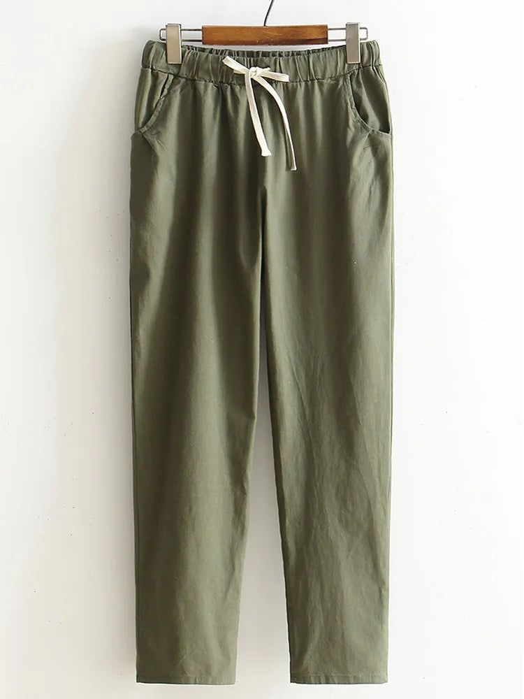 Women Pants Spring Summer Casual Harem Pants Cotton Elastic waist Harem Ankle-Length Trousers high quality for Female ladys