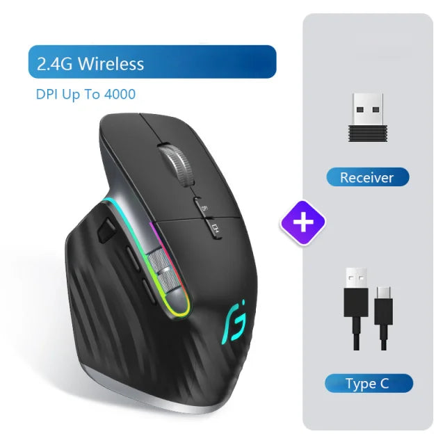 2.4G Wireless Mouse Bluetooth RGB Rechargeable Ergonomic Design Computer Mice For Computer Gaming Office