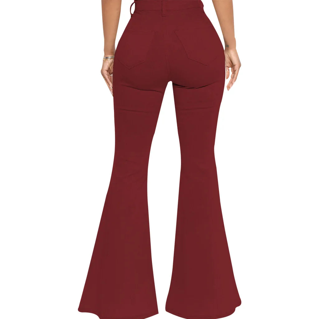 Women Jeans Flare Pants Sexy Denim Long Pant Hip Wrap Casual Solid Elegant Splice Regular Slim Fit High Waist Trousers Summer