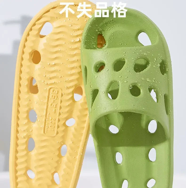 Bathroom Slippers Women Leaking Sandals Cheese Slides Summer Eva Shoes For Men Soft Anti-Slip Flip Flops Couples Indoor Slipper