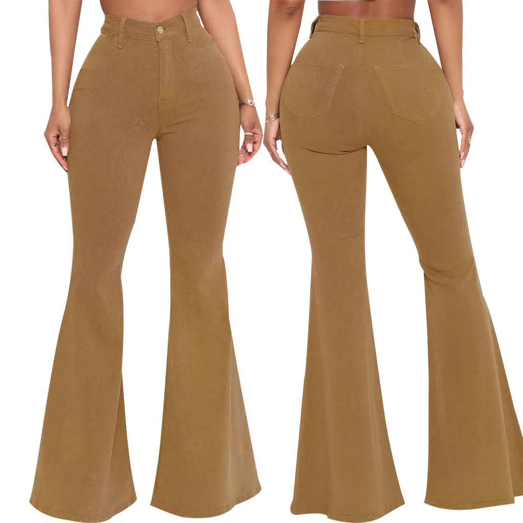 Women Jeans Flare Pants Sexy Denim Long Pant Hip Wrap Casual Solid Elegant Splice Regular Slim Fit High Waist Trousers Summer