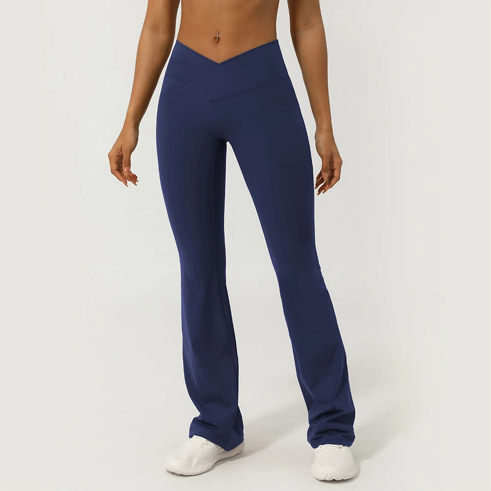 Women Cross Waist Fitness Breathable Yoga Training Gym Outdoor Dance Sport Flare Pants