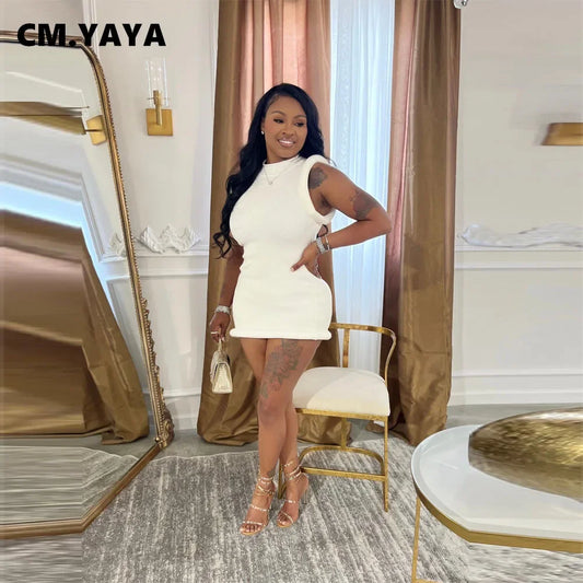 CM.YAYA Women Stand Collar Sleeveless Bodycon Midi Dress 2024 Summer Solid Evening Party Club Fashion Dresses Vestidos